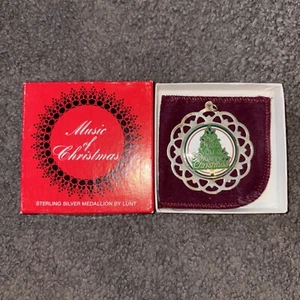 Lunt 1983 Christmas Tree Sterling Framed Ornament Box & Bag - Picture 1 of 2