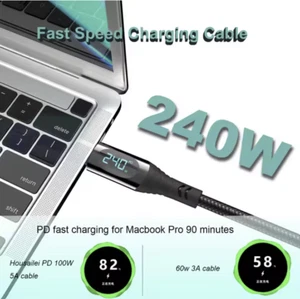 USB C to USB C Cable with LED Display Type C Fast Charger Cable PD 240W - Picture 1 of 4