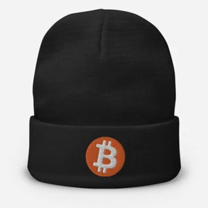 Bitcoin Logo Beanie crypto BTC trader gift embroidery winter fall hat - Picture 1 of 8