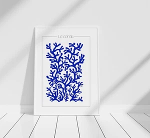 Stampa artistica da parete moderna stile Le Corail metà secolo, stampa retrò blu - Foto 1 di 3
