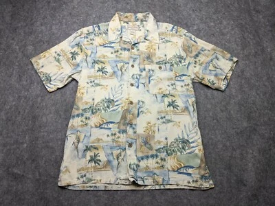 Camisa Hawaiana Boca Classics Island Wear Para Hombre Mediana Marrón Azul 100% Seda Foto 1 de 4