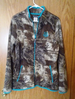 Realtree Camuflagem Zíper Completo Manga Longa Lã RT Max-1 XT Feminino Tamanho 12/14 Acabamento Azul - Imagem 1 de 4