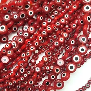 Disco piatto rotondo piatto vetro malocchio rosso perline disco 4 mm 6 mm 8 mm 10 mm 15" - Foto 1 di 20