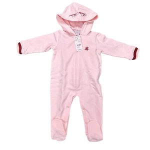 Brooks Brothers Footie & Mütze Set Größe 6 Monate Rosa Kapuze Fleece Italien Luxus - Bild 1 von 12