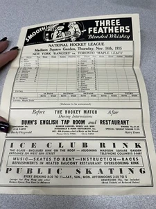 NHL Nov. 14th, 1935 NY Rangers Toronto Maple Leafs Unscored Score Card Pamphlet - Imagen 1 de 8