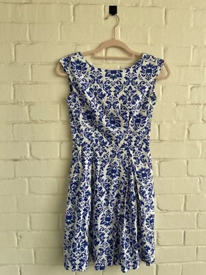 Vestido para mujer Closet estampado azul y blanco mezcla de algodón Reino Unido 8 Foto 1 de 4