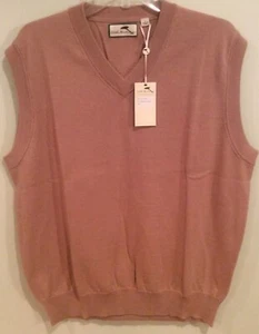Men’s NWT Alister Mackenzie Beige Large Golf Vest Sweater Merino Wool - Picture 1 of 4