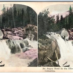 c1900s British Columbia, Canada Stereo Card Illecillewaet River Litho Photo V11 - Picture 1 of 3