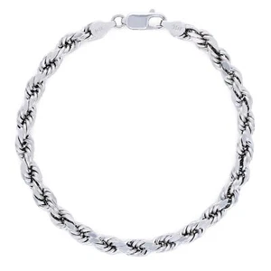 10k White Gold Mens 5mm Diamond Cut Rope Genuine Italian Chain Link Bracelet 8" - Picture 1 of 10