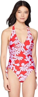 Traje de baño Trina Turk 168963 para mujer pierna alta frente en V de una pieza rojo/púrpura talla 8 Foto 1 de 2