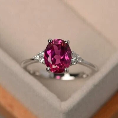 2Ct Oval Lab-Created Ruby Diamond Women's Engagement Ring 14k White Gold Plated - Image 1 of 4
