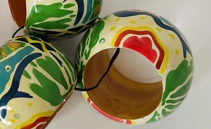 Vintage Set 6 handbemalte Lack Serviettenringe Made in India Neu mit Etikett - Bild 1 von 3