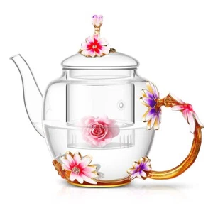 Luka Tech 1000Ml Glass Flower Teapot with Removable Loose Tea Leaf Infuser Tea - Picture 1 of 5