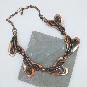 Vintage midcentury copper brass necklace with modernist sculptural links - Picture 1 of 6