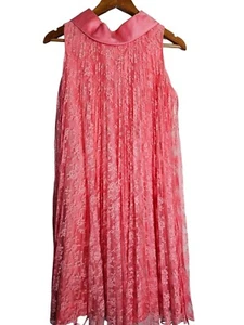 Vintage Sears Fashions Pink Lace Trapeze Dress Satin Like Collar Women S/M USA - Picture 1 of 13