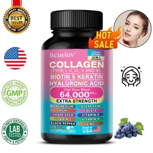 I II III V Collagen Peptides 120 Capsules - X-Biotin, Keratin Hyaluronic Acid - Picture 1 of 14