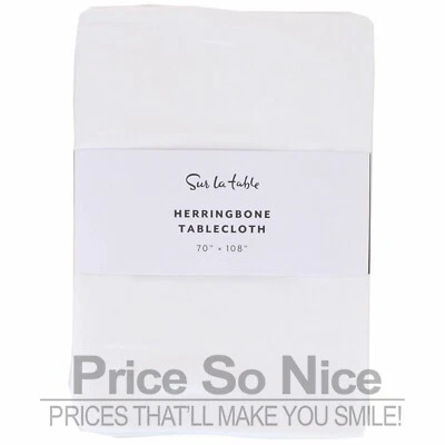 Sur La Table White Herringbone Tablecloth - 70x108 MSRP $80 NEW - Image 1 of 2