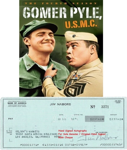 JIM NABORS   AMERICAN  ACTOR and SINGER  SIGNED BANK CHEQUE / CHECK  1973  RARE Cover