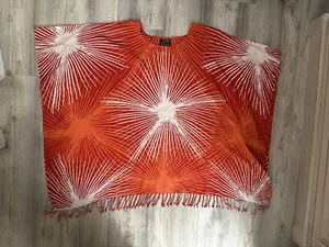Vintage Caribelle Batik Caftan Red Orange White Kaftan Tunic Boho One Size - Picture 1 of 5