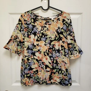 Lauren Conrad Neon Multicolor Floral Bell Short Sleeve Blouse Womens Size S - Picture 1 of 6