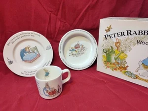 Wedgwood Peter Rabbit 3 Piece Nursery China Set Beatrix Potter Made In England - Picture 1 of 10