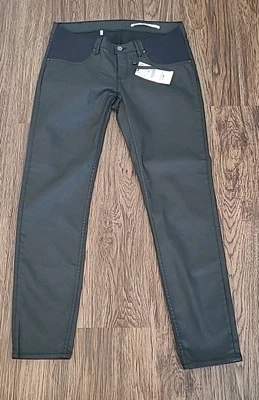 Zara Mid Rise Slim Fit Coated Skinny mum Fit women size large Pants Color Black  - Image 1 of 4