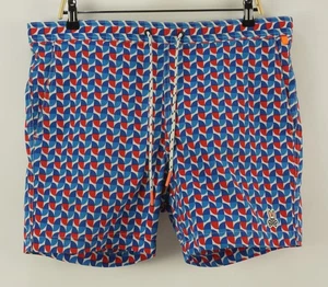 Pantalones Cortos de Natación Psycho Bunny Para Hombre Medianos Rojo Azul Blanco Geométrico Conejito Logo - Imagen 1 de 10