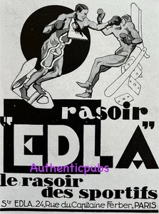 PUBLICITE EDLA LAME DE RASOIR DES SPORTIFS BOXE BOXEUR DE 1929 FRENCH AD PUB - Picture 1 of 1
