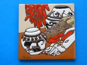 Earthtones Ceramic Art Tile 6"x6" Southwestern Pottery Red Chiles  New O58 - Picture 1 of 9