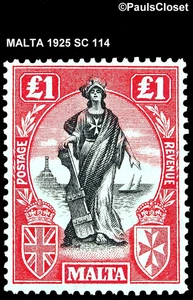MALTA 1925 SC 114 "MALTA" £1 CAR RED & BLK MNH WM4 VERY FINE - Picture 1 of 2