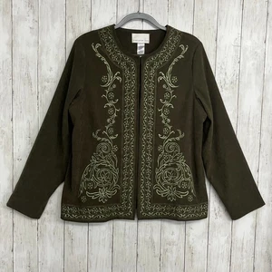 Chaqueta grande de manga larga floral bordada de gamuza sintética verde Susan Graver - Imagen 1 de 8