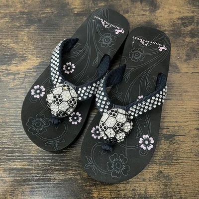 Chanclas de cuña Montana West para mujer talla 6 con cuentas estrás cruz nuevas sin etiquetas Foto 1 de 4