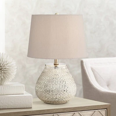 Cottage Accent Table Lamp 19 1/2" Mercury Glass Teardrop for Bedroom Bedside - Image 1 of 4