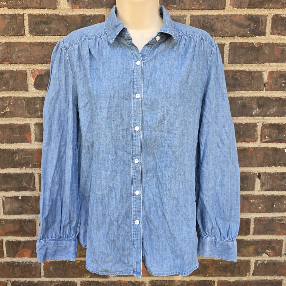 Camisa J. McLaughlin Blur Birdie Mezcla de Lino Botones Cambray Top Talla Pequeña Foto 1 de 4