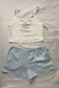 NWT Forever 21 Bunny Tank Cami Cotton Gingham Shorts Sleepwear Pajama Lounge Set - Picture 1 of 9