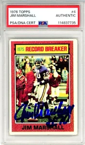 JIM MARSHALL Signed 1976 Topps #4 PSA Authentic Auto - Picture 1 of 2