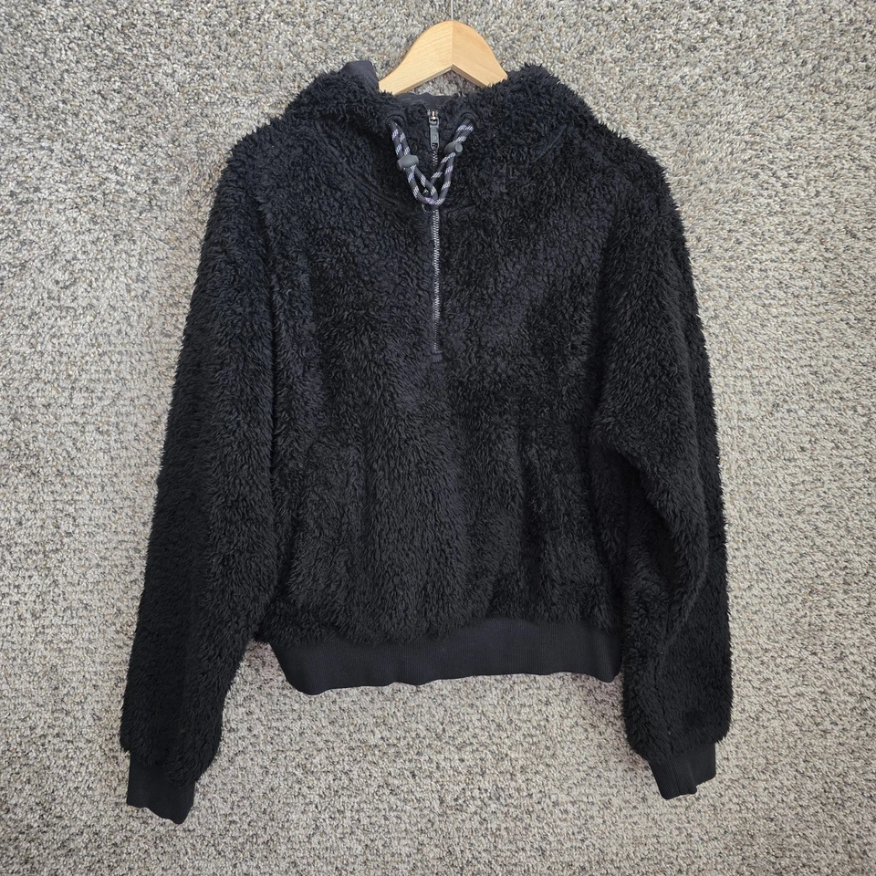 Lululemon Oh So Sherpa Half Zip Pullover Womens 10 Black Hooded Casual - Image 1 of 4