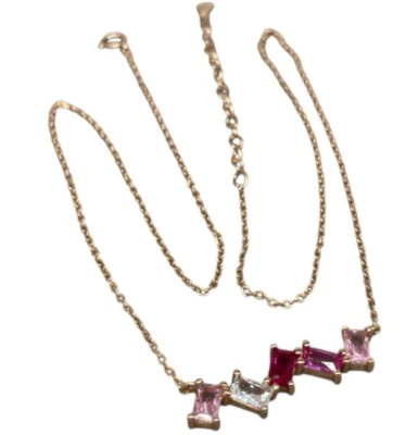 Collana Girocollo catenina ramata regolabile Donna firmata zirconi rosa e fucsia - Immagine 1 di 4