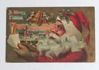 Frohe Weihnachten Weihnachtsmann überprüft seine Liste mit Pelzhandschuhen geprägt Postkarte 1920