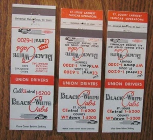 TAXI CAB: BLACK & WHITE CABS (ST. LOUIS, MISSOURI) (3 MATCHBOOK MATCHCOVERS) F24 - Picture 1 of 1