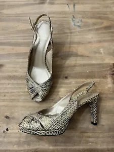 Women's Stuart Weitzman 6.5 Snake Skin Sling Back Peep Toe Heels EUC - Picture 1 of 4