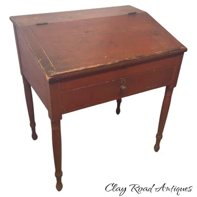 Antique red wash paint Sheraton shop keeper cabinet desk slant 1820 country folk - Image 1 of 4