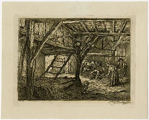 Antique Master Print-GENRE-BARN-STABLE-COW-Stobbaerts-1860 - Picture 1 of 1