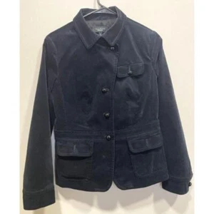 Talbots Black Velvet Grace Fit Military Style Blazer Pleated Back Velour Sz 8 - Picture 1 of 11
