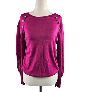 Madison and Hudson Sweater Womens Small Pink Jewel Tone Rhinestone Puff Sleeve - Picture 1 of 15