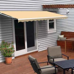 ALEKO Retractable Motorized 12 x 10 feet Patio Awning Ivory Sunshade Canopy - Picture 1 of 13