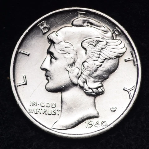 1940-D Mercury Silver Dime AU FREE SHIPPING Cover
