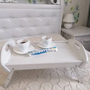 Bed Tray Wooden With Folding Legs Serving Breakfast Lap Tray HOUSEWOOD White - Picture 1 of 3