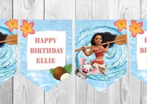 Moana Personalised BIRTHDAY Bunting Hanging Decoration Party Decor Home Princess - Picture 1 of 1