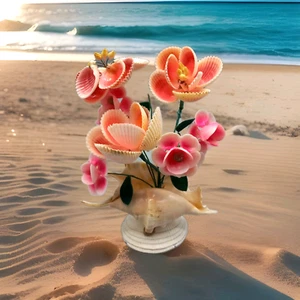 Arreglo floral concha marina arte floral mar playa océano circa años 60 decoración vintage - Imagen 1 de 14